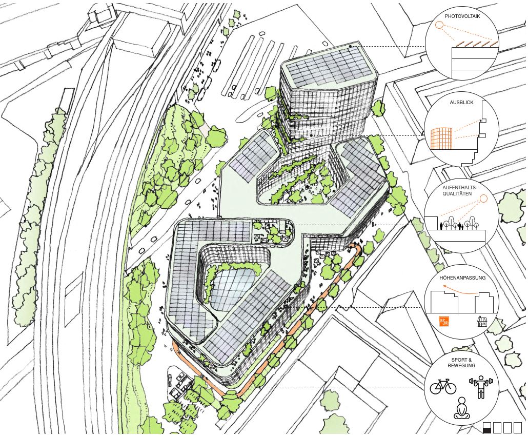 Wettbewerb BSR Berlin, Energiekonzept, Photovoltaik, Höhenanpassung, Kubatur, Gebäudeoptimierung